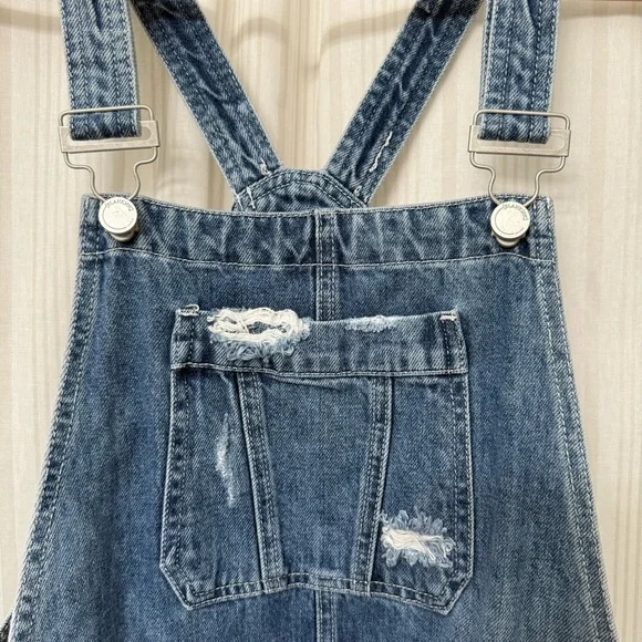 NWT💎 Blank NYC Dip Dye Bleached Distressed Cotton Overall Shorts size 27 - Picture 4 of 9